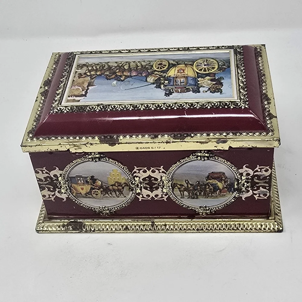 Vintage klann quality biscuit candy metal tin hinged lid western‎ germany